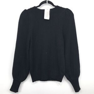 525 America Black FINLEY Knit Crew Neck Puff Sleeve Pullover Sweater